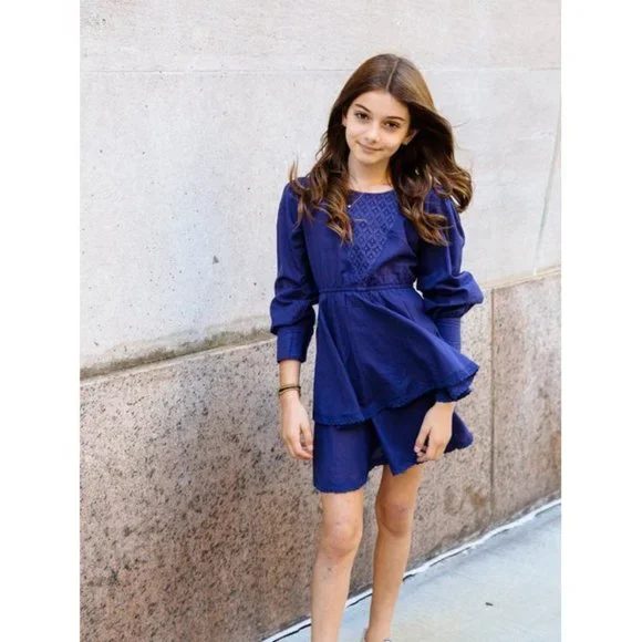 New Girl's Size Medium 10 / 12  church school Dress outfit Navy Dark Blue lace … - Picture 2 of 6